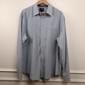Mason James Mens XL Blue White Plaid Stretch Long Sleeve Button Down Shirt